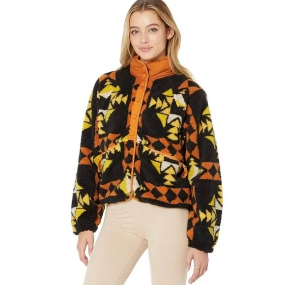 Free People Fleece Rocky Ridge Jacket Night Sky Combo XS NWT - Picture 1 of 11